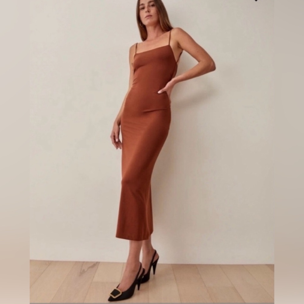 Reformation Hex Knit Dress Brown Size XS new without tags nice twist on back - Picture 3 of 11